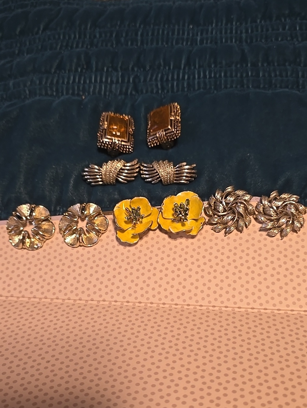 Vintage Yellow Enamel Flower Clip-On Earrings with Silver-Tone Accents